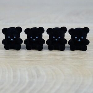 Miniature Flocked Black Teddy Bears - 1" Minis - Set‎ of 4 - Halloween Crafts